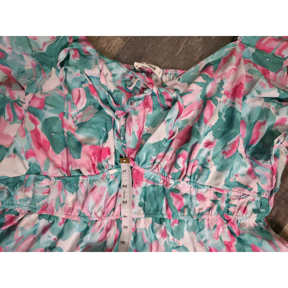 Grace Karin Womens 2XL Pink Teal Floral Tiered Midi Dress Flutter Sleeve NWOT - Picture 4 of 8